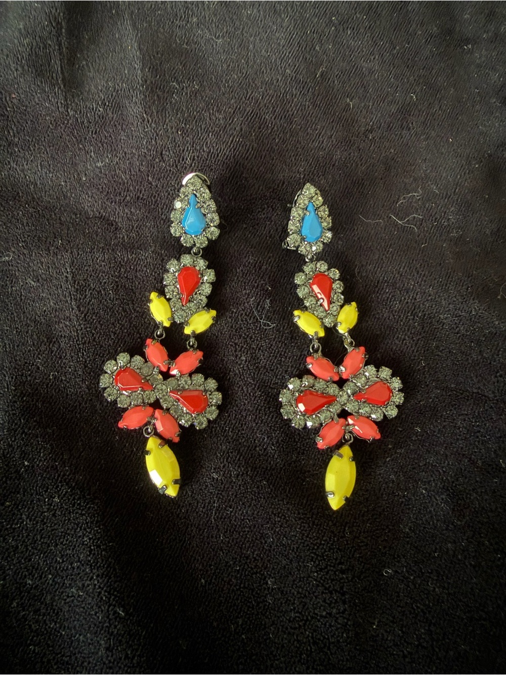 BCBGMaxAzria Multicolor Crystal Drop Earrings in Blue, Red, Yellow